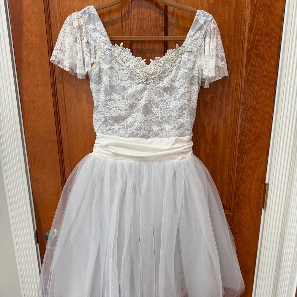 Elegant Lace Kids Dress in White and Cream